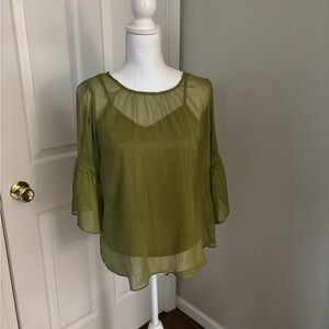 LC Lauren Conrad Sheer Olive Blouse